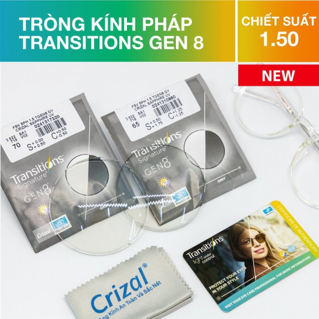 Tròng kính đổi màu Crizal Transitions GEN8 - Chiết suất 1.50