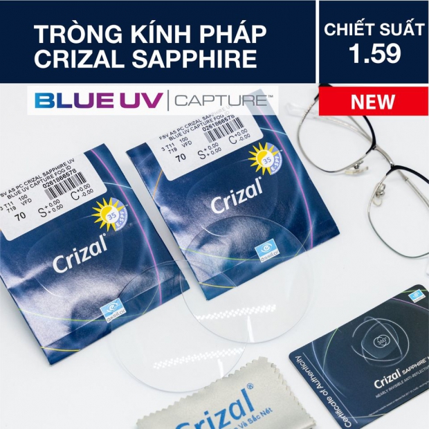 Crizal Sapphire 360UV - Blue UV Capture Chiết suất 1.59 Airwear